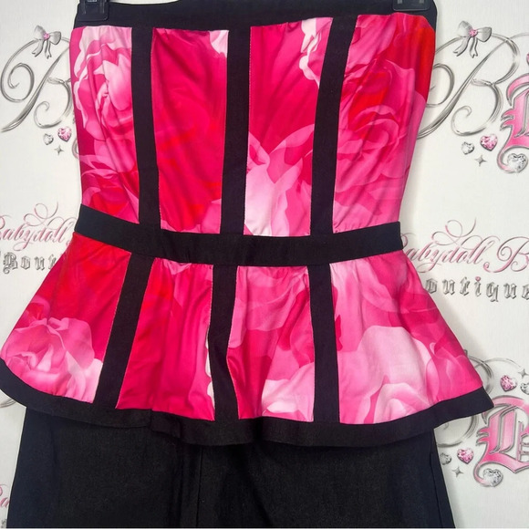 Sabo skirt romper with pink roses black shorts zipper on the back stunning y2k - Picture 3 of 9